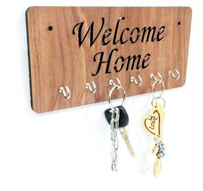 Kitchenwell Welcome Home Design key holder for wall & Home Decore (Key Stand, Brown, Pack of 1)