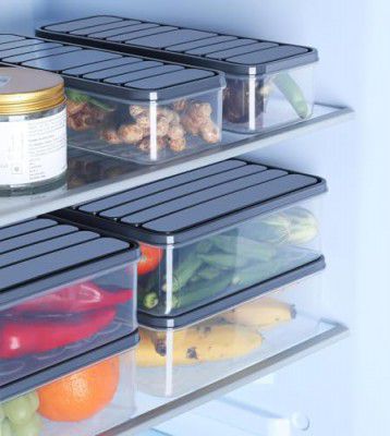 Kitchwell 6 Fridge Storage Boxes Fridge Organizer Food Storage Container with Removable Drain Plate