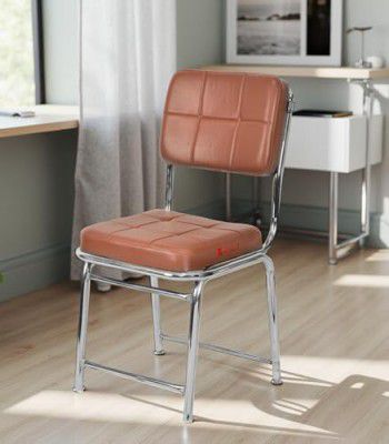 KITHANIA Office Chair Visitor Study Library Chair Home Chair Without arm Rest with Steel Frame and Cushion seat Back (1, Tan, Design 1)