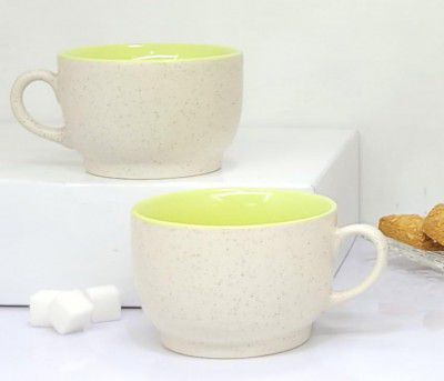 KITTENS Lime White Shade Speckled Surface Coffee Mug, 375ml Tea and Coffee Mugs Set of 2