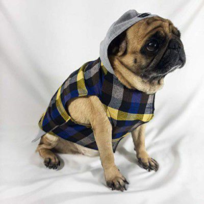 Kitty & The Woof Gang Pawty Time! Eye-Catching Multi-Check Hooded Party Dress for Dogs & Cats (Adjustable Velcro Closure) - 8In -XXS
