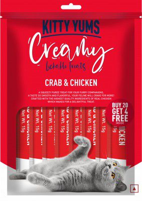 Kitty Yums Creamy Lickable Cat Treats,Crab & Chicken 360Gm (15g x24 Pcs)