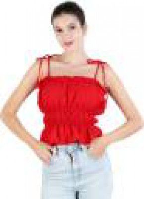 KIYOO  Casual Noodle Straps Solid Women Red Top