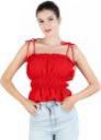 KIYOO  Casual Noodle Straps Solid Women Red Top...