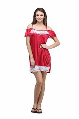 Klamotten Womens Satin Baby Doll (xx17_Red_Free Size)