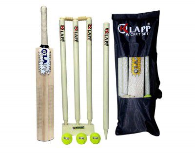 Klapp Popular Willow Cricket Kit With Three Ball, Four Wicket For Boys And Youth (Bat Size:3 ; Off White)