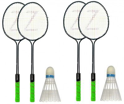 Klapp Zigma Badminton Set: Pack of Four Badminton Set with 2 Pcs Shuttlecock with Cover