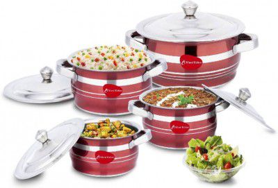 Klassi Kichen by Mahavir Handi with lid Glossy Finish Induction Bottom Cookware Set (Stainless Steel, 4 - Piece)