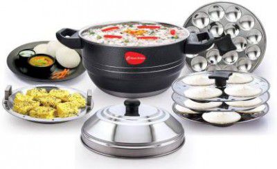 KLASSI KICHEN Stainless Steel Idly Pot with Steamer and Mini 3 Idli Plates , Induction & Standard Idli Maker  (5 Plates , 12 Idlis )