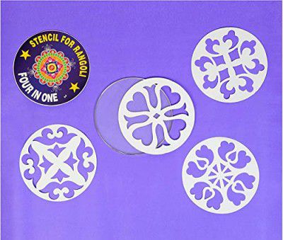 Klassic Plastic Rangoli Stencils with 4 Different Design Patterns for floor used in Diwali and other festive occasions (Multicolor,Pack of 4)