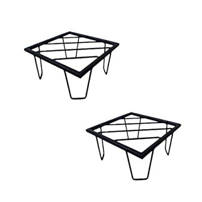 Klassic Square Pro Metal Plant Stand for Balcony and Indoor Plants (Black, Pack of 2)
