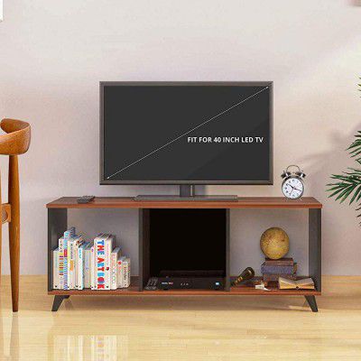 Klaxon Engineered Wood, Matt Finish Bisnoa TV Unit/Display Storage Cabinet Rack with Decor Shelf (Asian Walnut & Black)