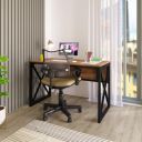 Klaxon Study Table for Students and Adults/Computer Table for Home-Office/Gaming Table/Computer Desk for Corner - Wood & Metal (Gillian-Forest Dark & Black, DIY Installation)...