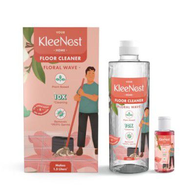 Kleenest Floral Wave Floor Cleaner |1.5 Litre made by 90ml Concentrate Starter Kit |10x Clean, 99.9% Germ Removal