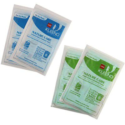 Kleeno by Cello Nature Care Compostable Dry and Wet Garbage Bag Pouch Large(45L), Set of 4(10 bags each, Blue & Green)