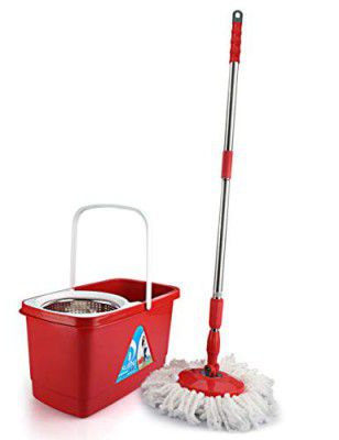 Kleeno Cello Plastic Kleeno Super Clean Spin Mop Bucket, Red, 3Pcs Set