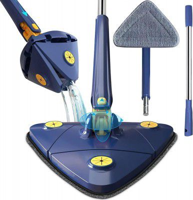 KUCHYNE 360° Rotatable Adjustable Triangle Cleaning Mop with Stainless Steel Long Handle Push-Pull Squeezing Cleaning Mop Dry & Wet Mop Floor Windows Ceiling