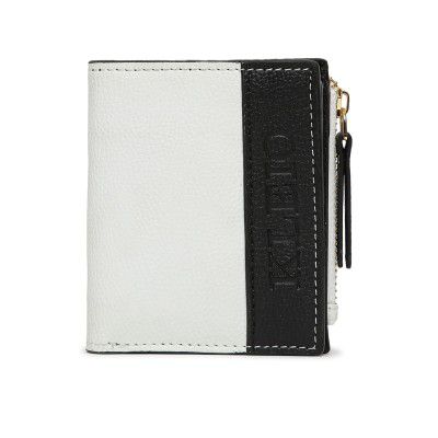 KLEIO Vegan PU Color Blocked Bifold Wallet with Multi Card Slots with Zip (HO5019KL-WHBL) (White Black)