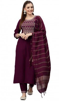 KLOSIA Women Cotton Blend Embroidered Kurta With Pant And Dupatta