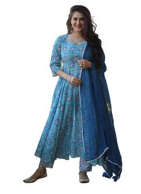KLOSIA Women Printed Anarkali Kurta and Pant Set with Dupatta
