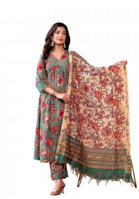 KLOSIA Women Viscose Floral Printed Anarkali Kurta and Pant Set with Dupatta | Kurta Set | Ethnic Set | Dupatta Set |