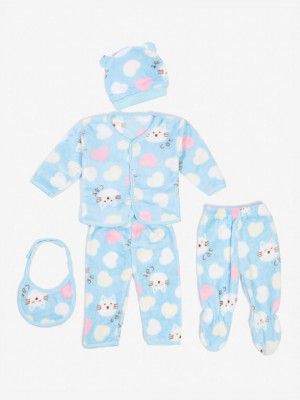 KLOTTHE Unisex Kids Blue & White Printed Night Suit