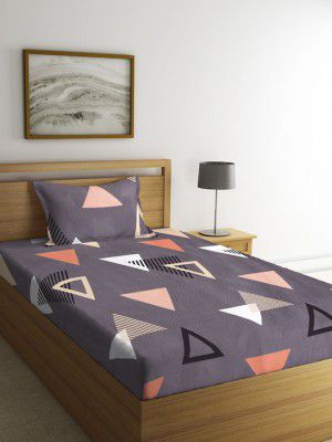 KLOTTHEUnisex Grey Geometric Cotton Single Bedsheet with Pillow Cover