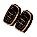 KMH TPU Gold Car Smart Key Cover Compatible for Hyundai i20, Xcent, Verna Flude with 3 Push Button Smart Key Flip Shell Case Holder, Key Protector (Black with Gold) Pack of 1...