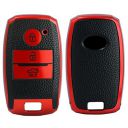 KMH - TPU Leather Pattern Key Cover Compatible with Kia Seltos Sonet 3 Button Smart Key (Red)...