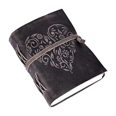 Knitted Stories Genuine Leather Diary | Handmade Vintage Leather Journal | Premium Notebook Diary | Embossed Heart | Black Colour | 240 Unruled Pages | Size 15 CM X 10 CM