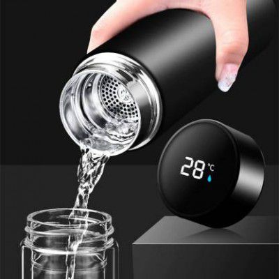 Know Show Hot & Cold Flask Bottle Temperature Display Insulated Stainless Steel Smart 500 ml Bottle  (Pack of 1, Black, Steel)