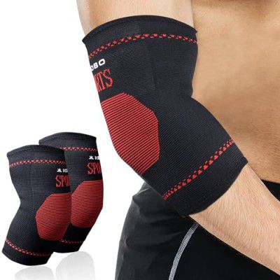 Kobo Elbow Support Compression Sleeve Brace for Pain Relief Tendonitis Arthritis Sports Badminton Tennis Elbow (S) (Pack of 2) (Imported)