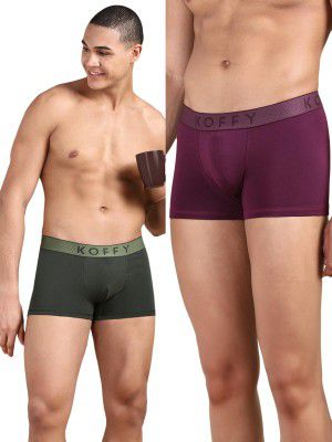 KOFFY Men's Cotton Lycra Mini Trunks with 4-Way Stretch [ Pack of 2]