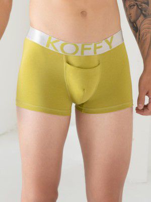 KOFFY Mens Premium Cotton Lycra Mini Trunk with Minus Cutting Pouch|Silver Metallic Elastic
