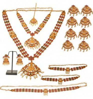 Kollam Suprem Gold Plated Brass Chettinad Matte Bridal Jewellery Set For women