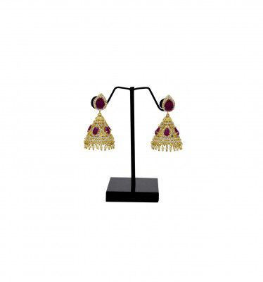 Kollam Supreme Metal American Diamond Ruby Stone Pearl Jumkha Jimikki Earrings for women girls