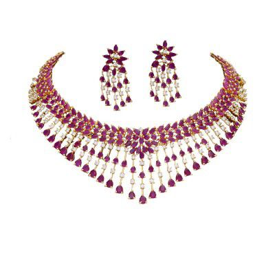 Kollam Supreme Stunning Premium Gold Plated Broad Stone Necklace Set
