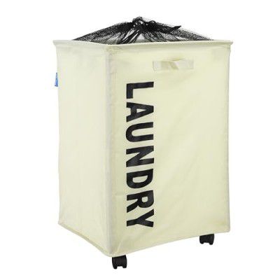 KOLORR 75L Large Laundry Bag for Clothes with Wheels/Cloth Hamper Basket Foldable with Lid Fabric Cover – White