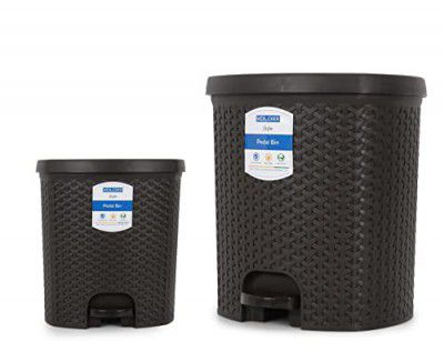 Kolorr Magnum Dustbin Combo Pack of 2 Plastic Pedal Dustbins  6+ 14 Liters (Dark Brown)