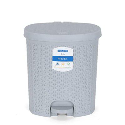 KOLORR Magnum Plastic Pedal Dustbin Medium Size Trash Can Garbage Waste Bin - 6 Liters (Daiso Grey)