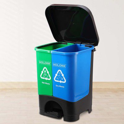 KOLORR Twin Bin 19L Dustbin Dry & Wet Waste Pedal Dustbins 