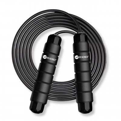 Konex Adjustable Skipping Rope for Men & Women | Jumping Rope for Fitness, Home & Gym Workouts (Black)