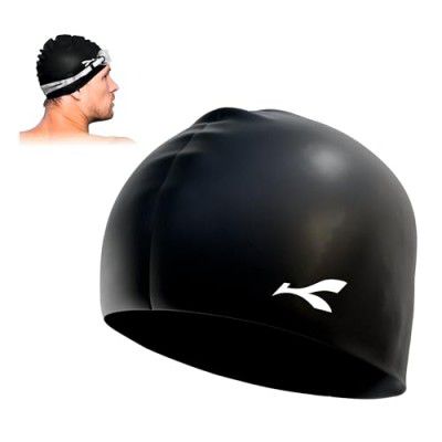 Konex Waterproof Silicone Swimming Cap for Men & Women (Black)