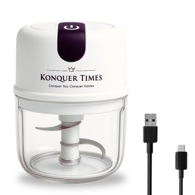 Konquer TimeS Mini Electric Garlic Chopper – Portable Wireless Food Processor | Rechargeable Grinder - 350ml (White)