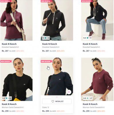 Myntra : Upto 83% Off On Kook N Keech Hooded Sweatshirt Starts ₹299
