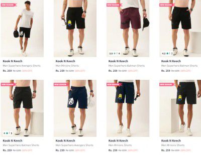 Myntra :Upto 86% Off On Kook N Keech Men Shorts Starts ₹199