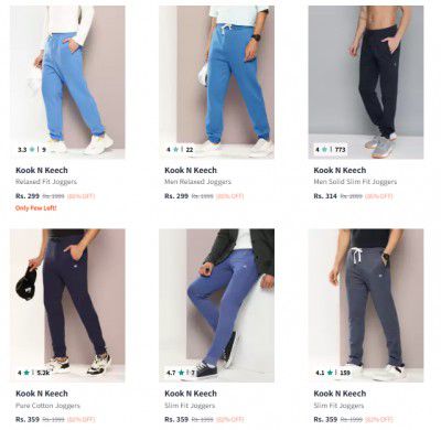 Myntra : Upto  85% Off Kook N Keech Men's Joggers @ Rs.219