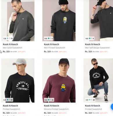 Myntra : Upto 82% Off On Kook N Keech Men's Sweatshirts Start ₹287
