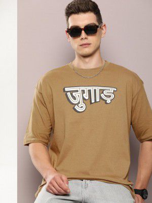 Kook N Keech Pure Cotton Typography Printed Drop-Shoulder Sleeves Oversized T-shirt
