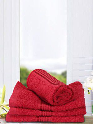 KOPA by Bianca 400 GSM Quick Dry 100% Cotton Soft Terry Towel -4Pc Face Towel (D'Ross) Solid-Red